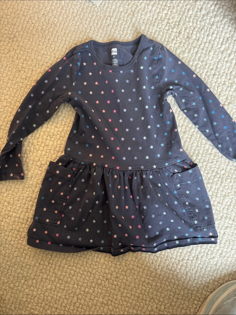 Tea Collection Navy Star Print Long Sleeve Pocket Dress